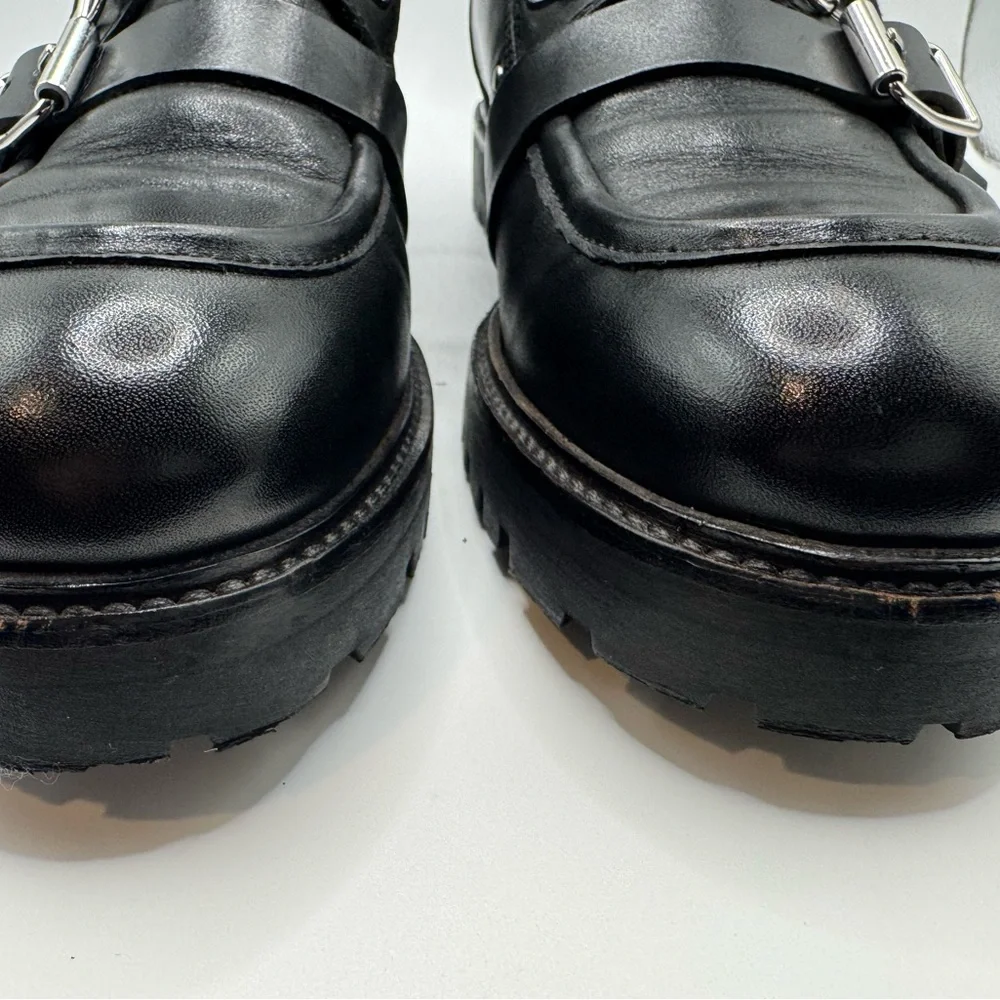 All Saints Shoes Black Yarrow Calf Leather Lug Sole Chunky Moto Boots 9.5 (40) - Picture 5 of 9